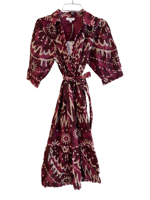 THML Size S Maroon Cotton Collared Button Up 1/2 Sleeve Abstract Belted Dress Maroon / S