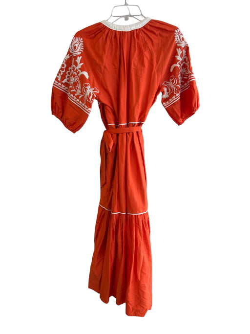 Antonio Melani Size 4 Orange & White Cotton Embroidered V Neck 1/2 sleeve Dress Orange & White / 4