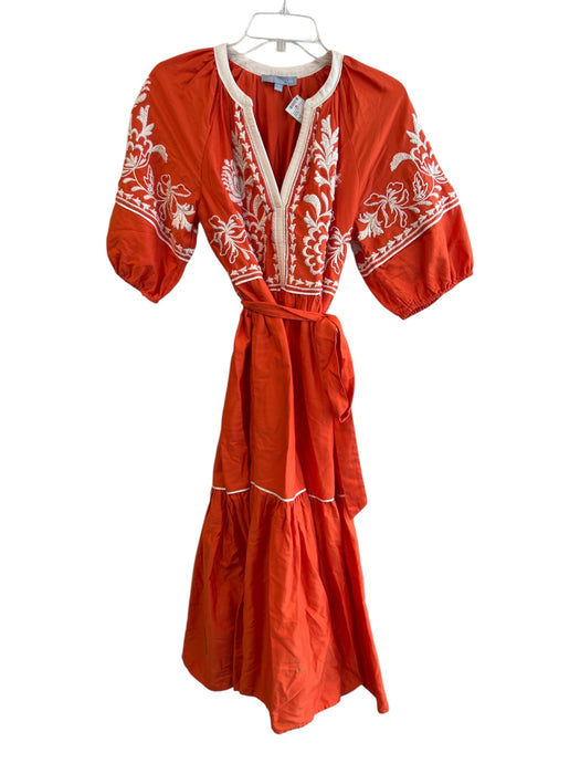Antonio Melani Size 4 Orange & White Cotton Embroidered V Neck 1/2 sleeve Dress Orange & White / 4