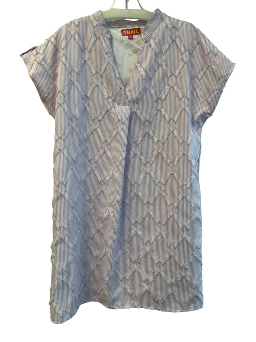 THML Size S Pink Polyethylene V Neck Short Sleeve Striped Pockets Dress Pink / S