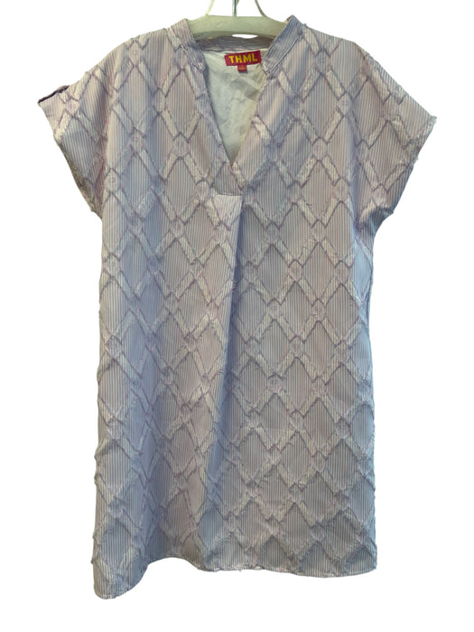 THML Size S Pink Polyethylene V Neck Short Sleeve Striped Pockets Dress Pink / S