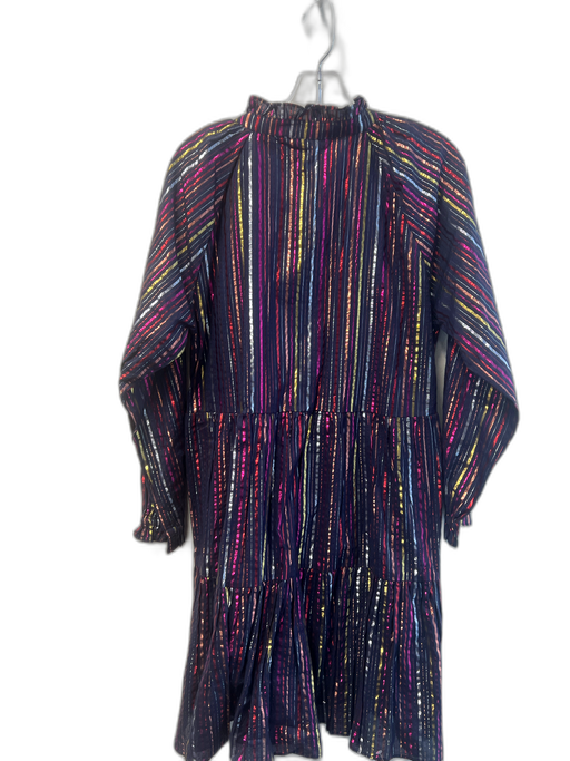 Roller Rabbit Size M Navy & Multi Cotton Tie V Neck Long Sleeve Tiered Dress Navy & Multi / M