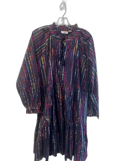 Roller Rabbit Size M Navy & Multi Cotton Tie V Neck Long Sleeve Tiered Dress Navy & Multi / M