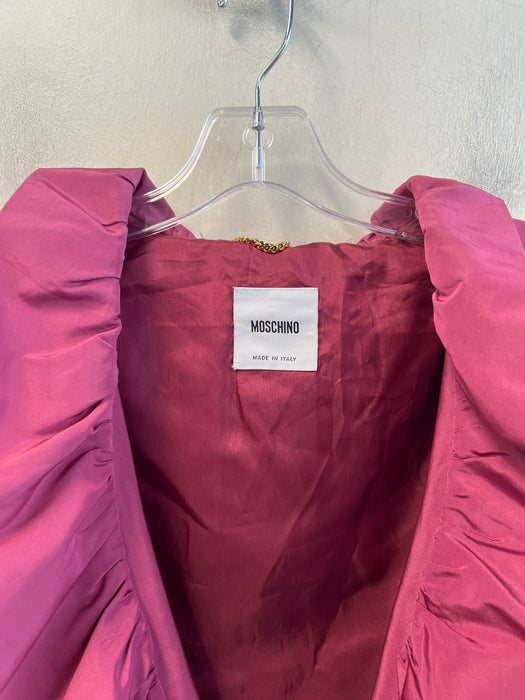 Moschino Size 10 Pink Silk & Polyester Long Sleeve Tie Waist Ruffle Hem Jacket