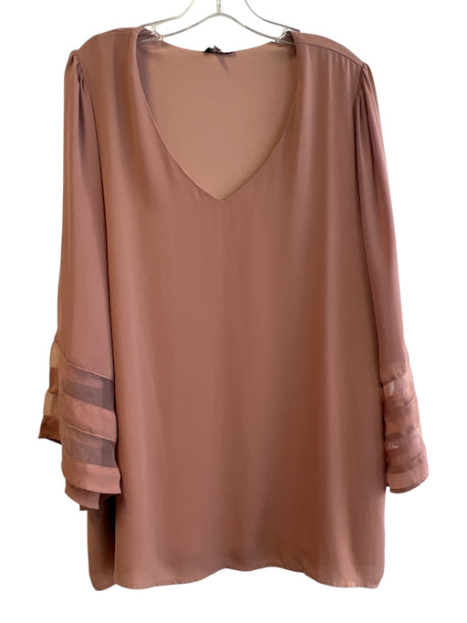 Jodifl Size 1X Tan Polyester V Neck Long Flare Mesh Sleeves Tunic Length Top Tan / 1X