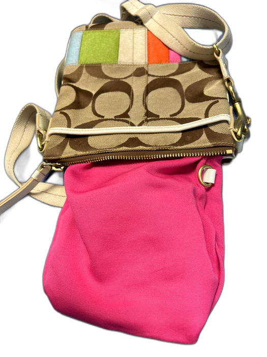 Coach Tan & multi Canvas Leather trim Patchwork Shoulder & Crossbody Strap Bag Tan & multi / Small