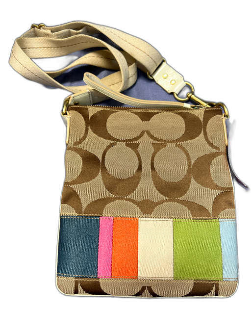 Coach Tan & multi Canvas Leather trim Patchwork Shoulder & Crossbody Strap Bag Tan & multi / Small
