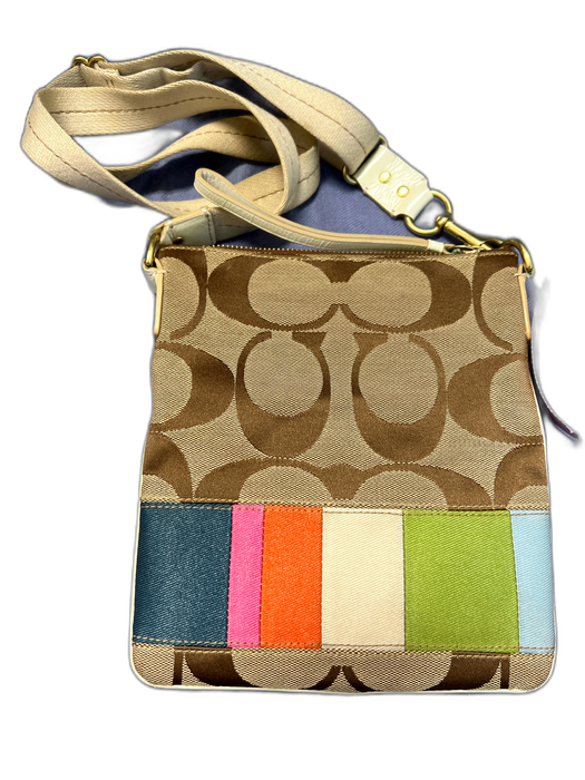 Coach Tan & multi Canvas Leather trim Patchwork Shoulder & Crossbody Strap Bag Tan & multi / Small