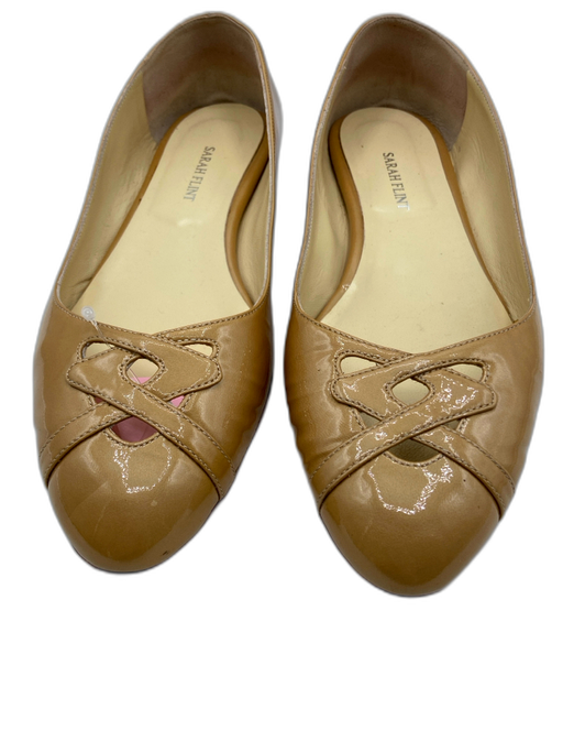 Sarah Flint Shoe Size 40 Tan Brown Patent Leather Criss cross detail Flats Tan Brown / 40