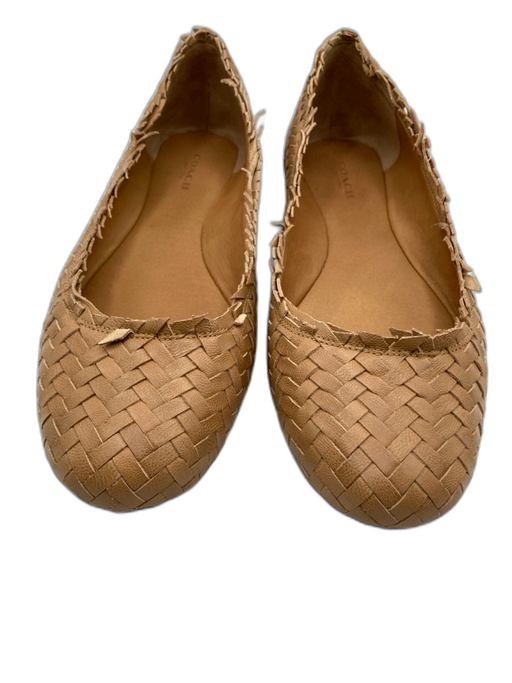 Coach Shoe Size 9.5 Tan Brown Leather Basket Weave Round Toe Flats Tan Brown / 9.5