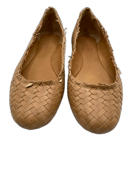 Coach Shoe Size 9.5 Tan Brown Leather Basket Weave Round Toe Flats Tan Brown / 9.5