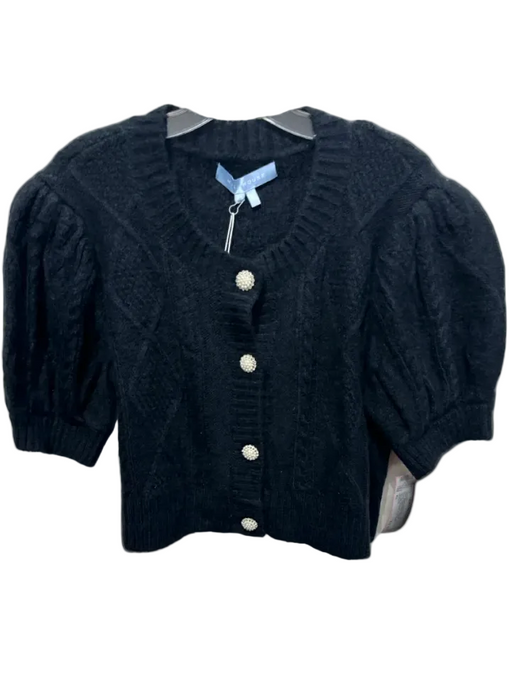 Hill House Size XL Black Acrylic Blend Knit Short Puff Sleeve Cropped Sweater Black / XL