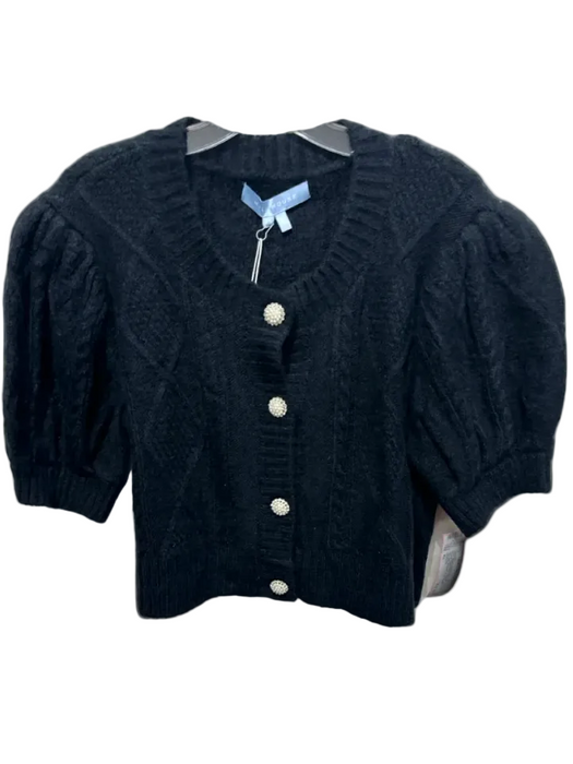 Hill House Size XL Black Acrylic Blend Knit Short Puff Sleeve Cropped Sweater Black / XL