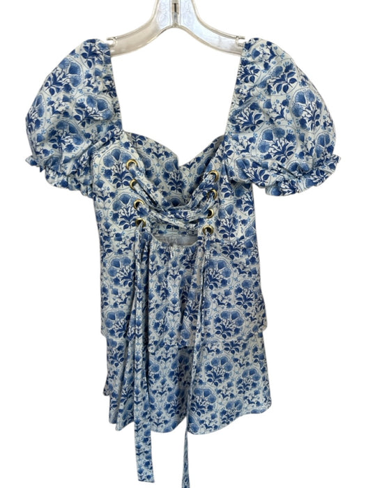 Show Me Your Mumu Size S Blue & White Cotton Blend Floral Corset Back Dress Blue & White / S