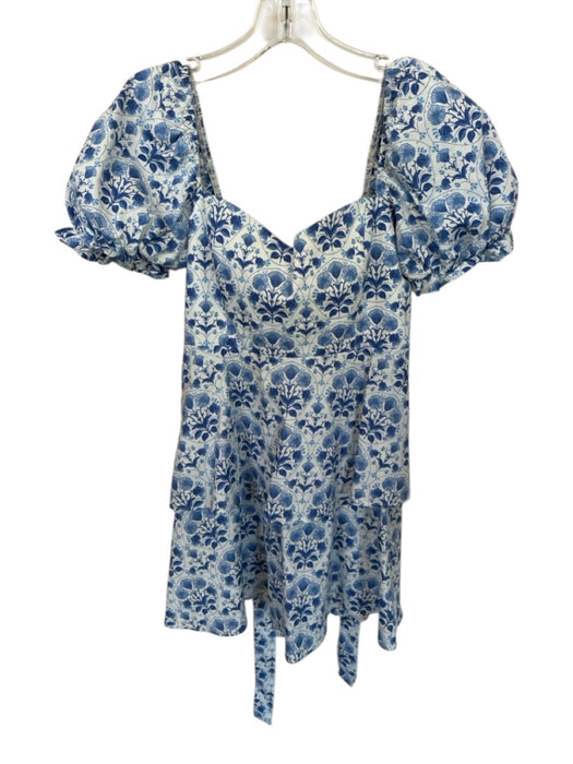 Show Me Your Mumu Size S Blue & White Cotton Blend Floral Corset Back Dress Blue & White / S