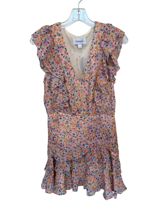 Yumi Kim Size S Multi Viscose Floral V Neck Ruffle sleeve Side Zip Dress Multi / S
