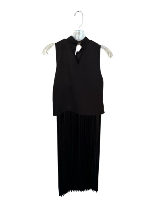 THML Size XS Black Polyester Blend Sleeveless Pleated Side Buttons Dress Black / XS