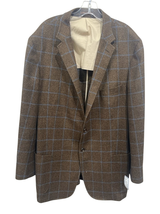 Peter Millar Brown & Blue Wool Blend Windowpane 2 Button Men's Blazer Brown & Blue / Est 46