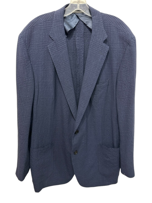 H Stockton Navy Blue Wool Plaid 2 Button Men's Blazer Navy Blue / 48L
