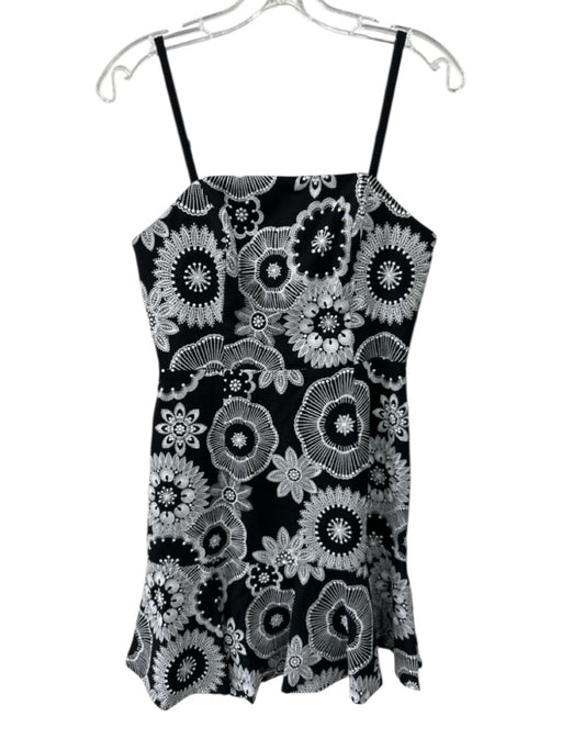Milly Size 4 Black & White Viscose Blend Embroidered Spaghetti Strap Dress Black & White / 4