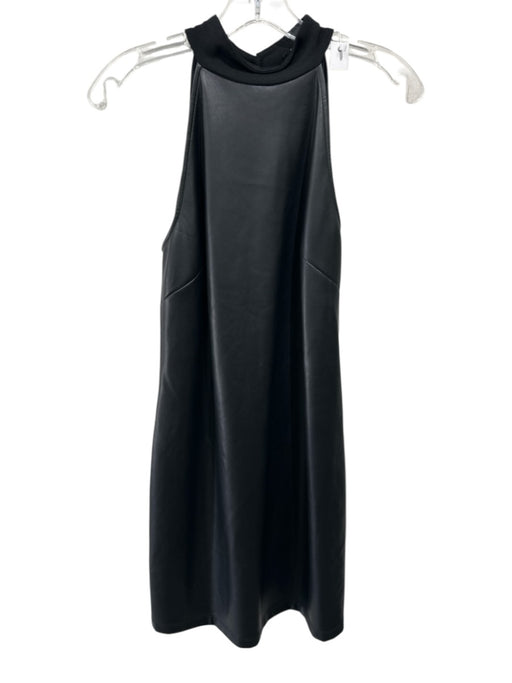 Drew Size S Black PU Leather Sleeveless High Neck Fabric Block Side Zip Dress Black / S