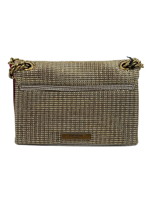 Kurt Geiger Gold & White Canvas Brass Hardware Magnetic Flap Rhinestone Bag Gold & White / Mini