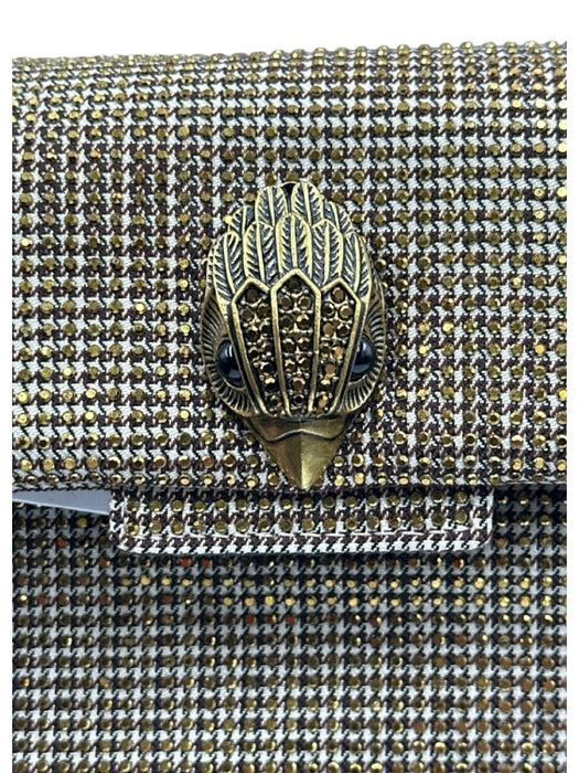 Kurt Geiger Gold & White Canvas Brass Hardware Magnetic Flap Rhinestone Bag Gold & White / Mini