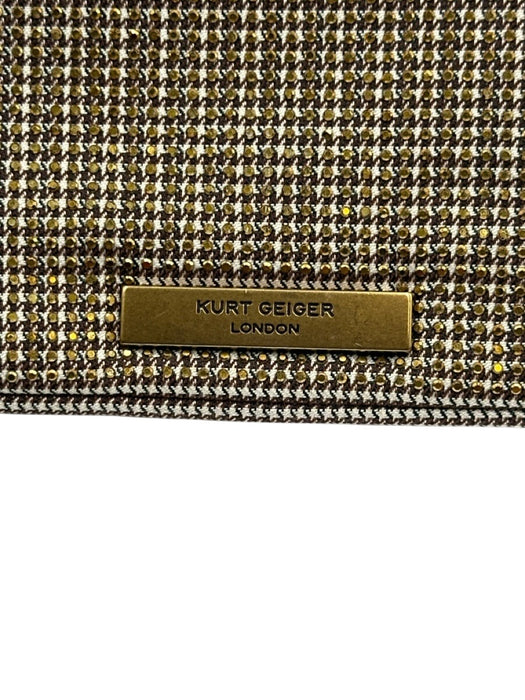 Kurt Geiger Gold & White Canvas Brass Hardware Magnetic Flap Rhinestone Bag Gold & White / Mini