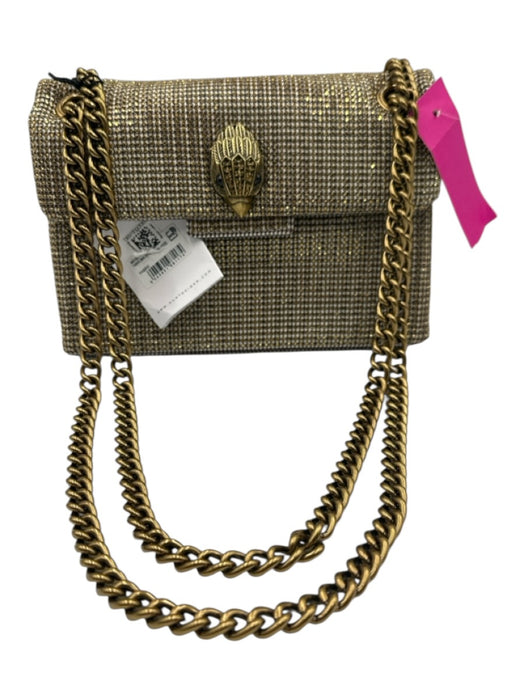 Kurt Geiger Gold & White Canvas Brass Hardware Magnetic Flap Rhinestone Bag Gold & White / Mini