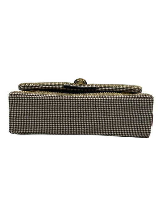 Kurt Geiger Gold & White Canvas Brass Hardware Magnetic Flap Rhinestone Bag Gold & White / Mini