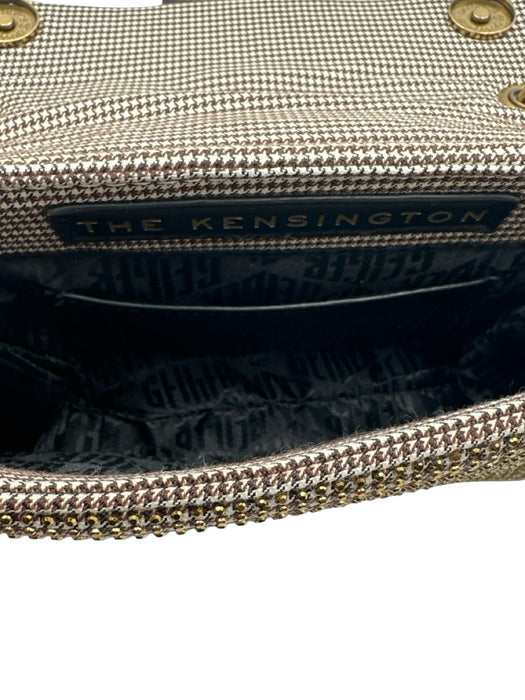 Kurt Geiger Gold & White Canvas Brass Hardware Magnetic Flap Rhinestone Bag Gold & White / Mini
