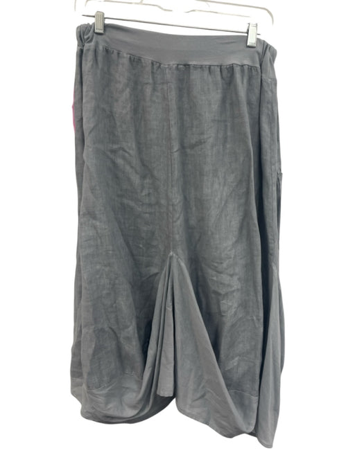 Tina Stephens Size S Gray Linen Elastic Waist Pockets Below Knee Skirt Gray / S