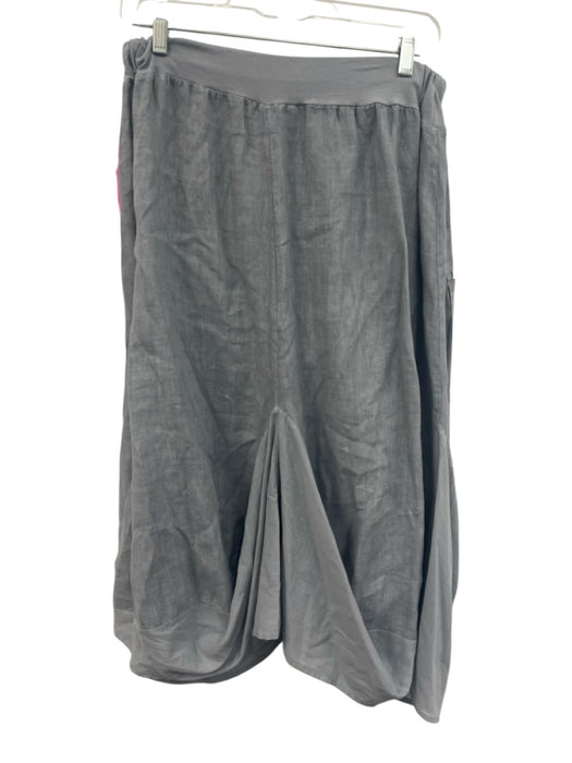 Tina Stephens Size S Gray Linen Elastic Waist Pockets Below Knee Skirt Gray / S