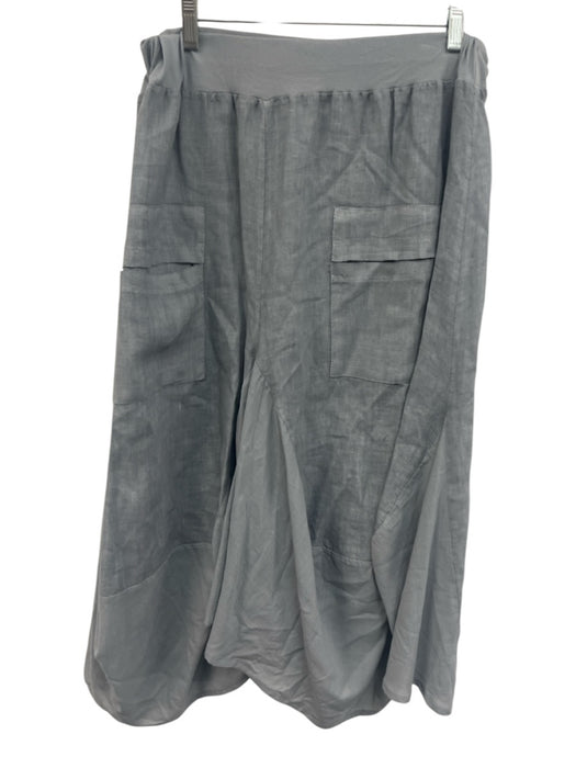 Tina Stephens Size S Gray Linen Elastic Waist Pockets Below Knee Skirt Gray / S