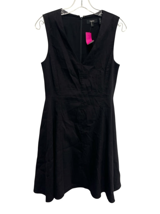 Theory Size 4 Black Linen & Viscose Sleeveless V Neck Flare Hem Mini Dress Black / 4
