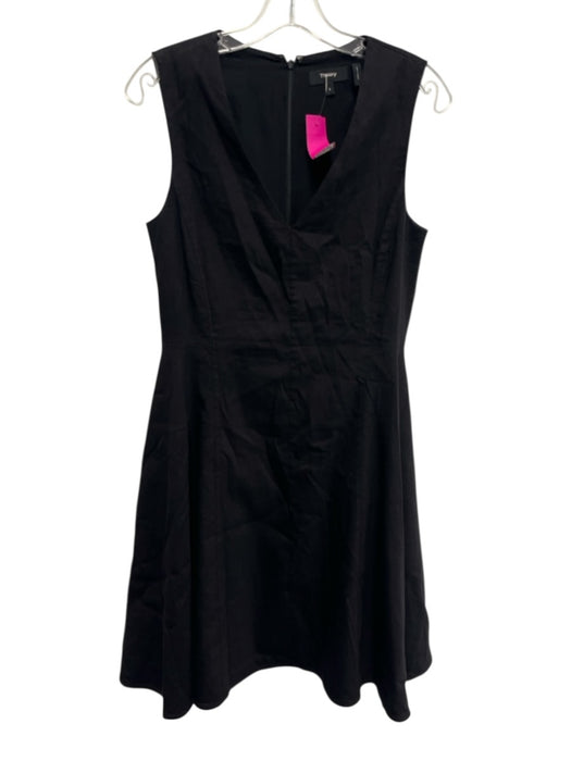 Theory Size 4 Black Linen & Viscose Sleeveless V Neck Flare Hem Mini Dress Black / 4