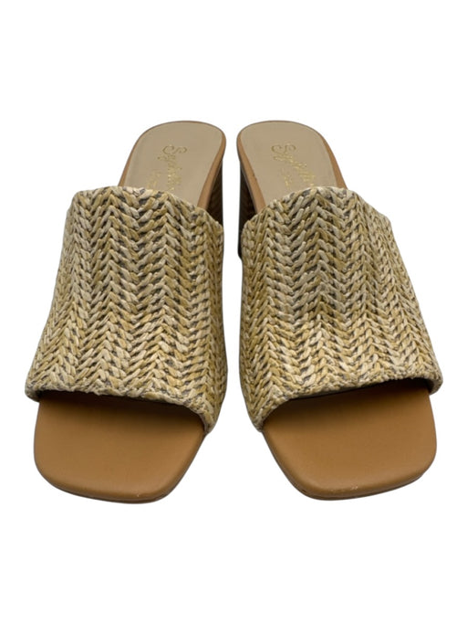 Seychelles Shoe Size 6.5 Beige Jute Midi Block Heel Mule Peep Toe Sandals Beige / 6.5