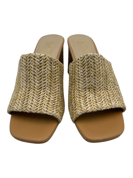 Seychelles Shoe Size 6.5 Beige Jute Midi Block Heel Mule Peep Toe Sandals Beige / 6.5