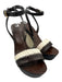 Tory Burch Shoe Size 6.5 Brown & White Leather Ankle Buckle Wood Sole Sandals Brown & White / 6.5