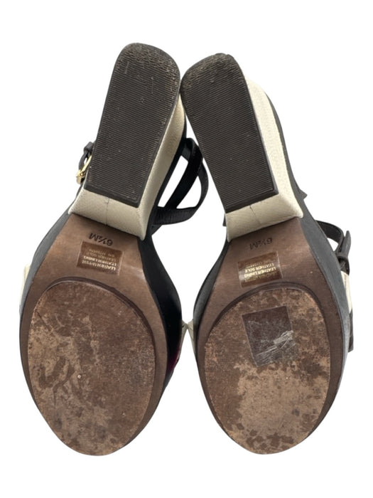 Tory Burch Shoe Size 6.5 Brown & White Leather Ankle Buckle Wood Sole Sandals Brown & White / 6.5