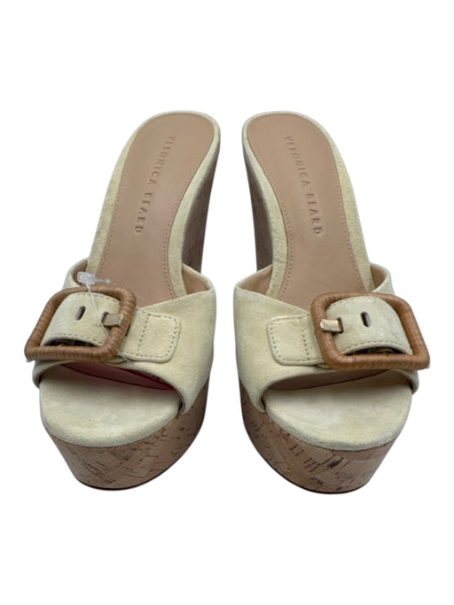 Veronica Beard Shoe Size 6.5 Beige & Brown Suede Peep Toe Buckle Detail Wedges Beige & Brown / 6.5