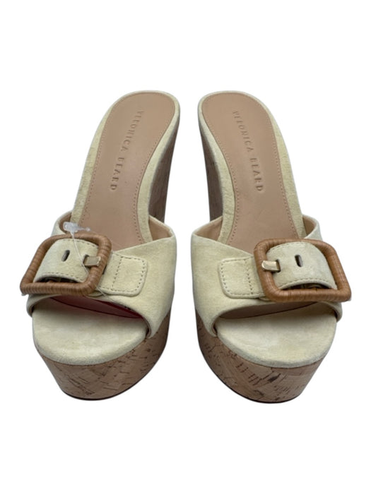 Veronica Beard Shoe Size 6.5 Beige & Brown Suede Peep Toe Buckle Detail Wedges Beige & Brown / 6.5