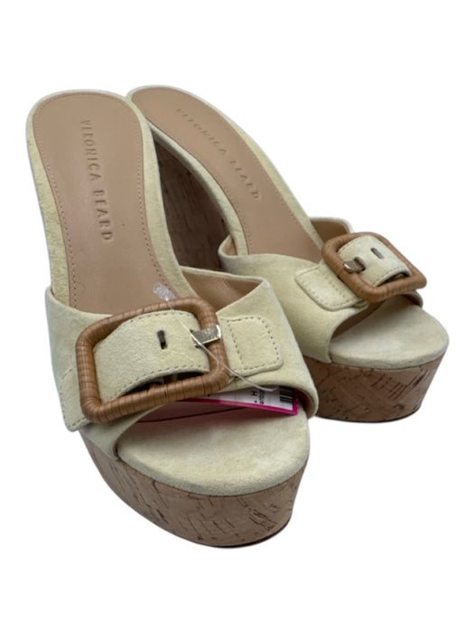 Veronica Beard Shoe Size 6.5 Beige & Brown Suede Peep Toe Buckle Detail Wedges Beige & Brown / 6.5