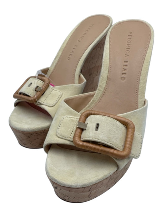Veronica Beard Shoe Size 6.5 Beige & Brown Suede Peep Toe Buckle Detail Wedges Beige & Brown / 6.5