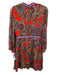 Alice + Olivia Size 4 Red, Blue & Multi Viscose Long Balloon Sleeve V Neck Dress Red, Blue & Multi / 4