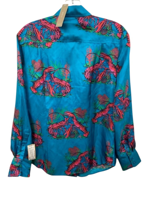 J Crew Collection Size 4 Blue, Red, Green Silk Long Sleeve Lobster Buttons Top Blue, Red, Green / 4