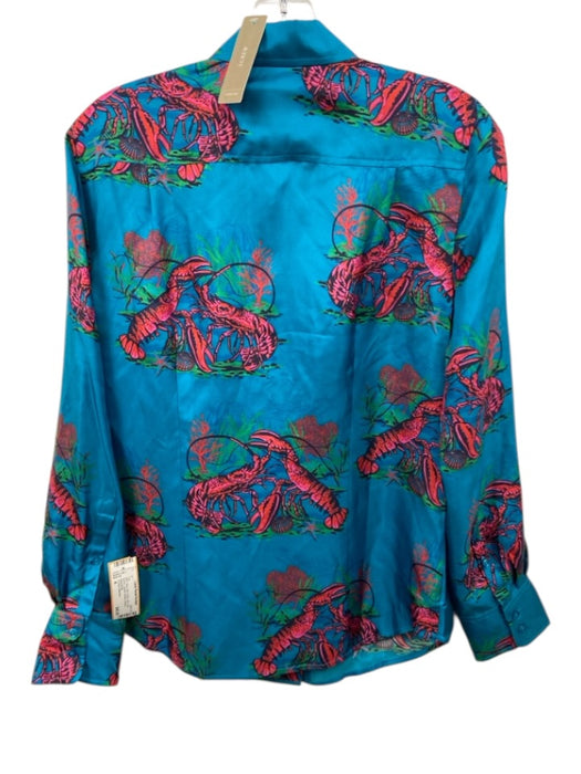 J Crew Collection Size 4 Blue, Red, Green Silk Long Sleeve Lobster Buttons Top Blue, Red, Green / 4