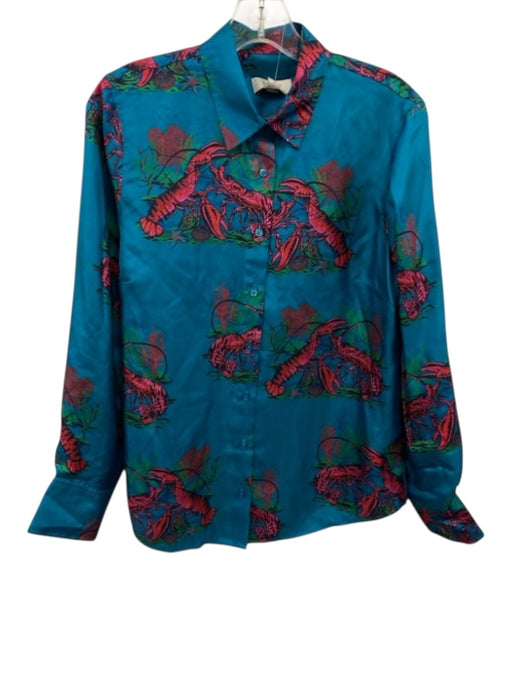 J Crew Collection Size 4 Blue, Red, Green Silk Long Sleeve Lobster Buttons Top Blue, Red, Green / 4