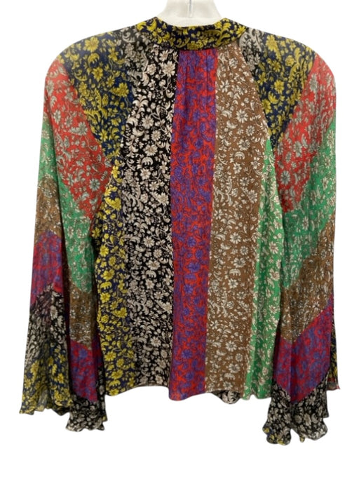 Alice + Olivia Size S Brown, Orange, Multi Viscose Long Sleeve Floral Print Top Brown, Orange, Multi / S