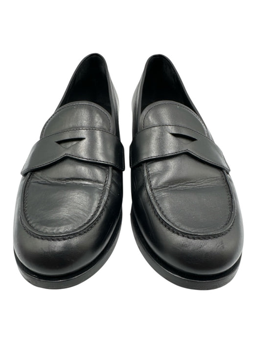 Prada Shoe Size 39 Black Leather Upper Round Toe Penny Slip On Flat Loafers Black / 39